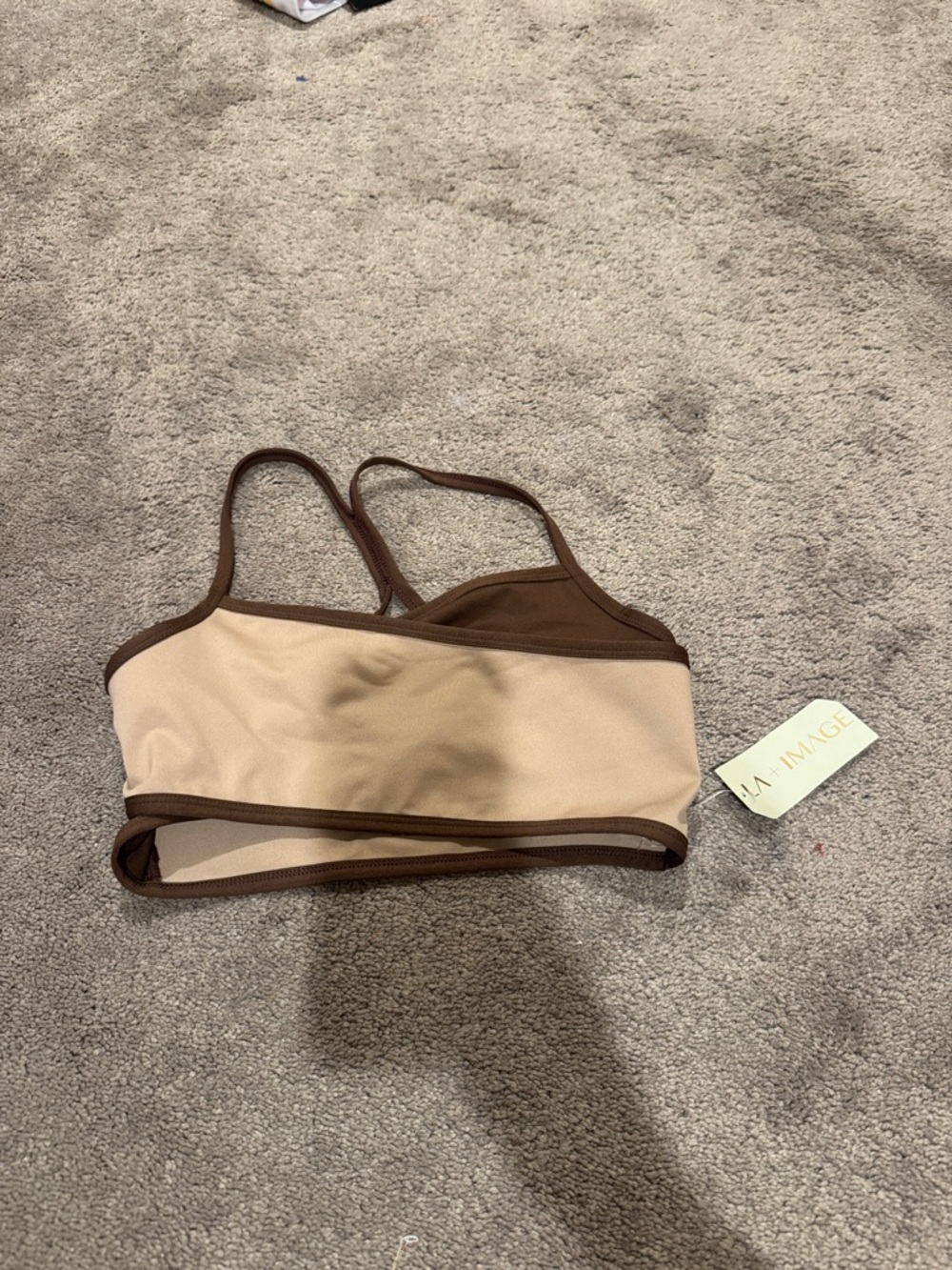 LA IMAGE Nude Brown Sports Bra Strappy Yoga Athleisure SIZE M